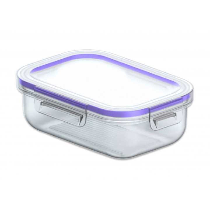 Recipient Practic pentru alimente 2 L, plastic durabil fara BPA, transparent, capac etans cu cleme, ideal pentru depozitare si transport sigur al mancarii
