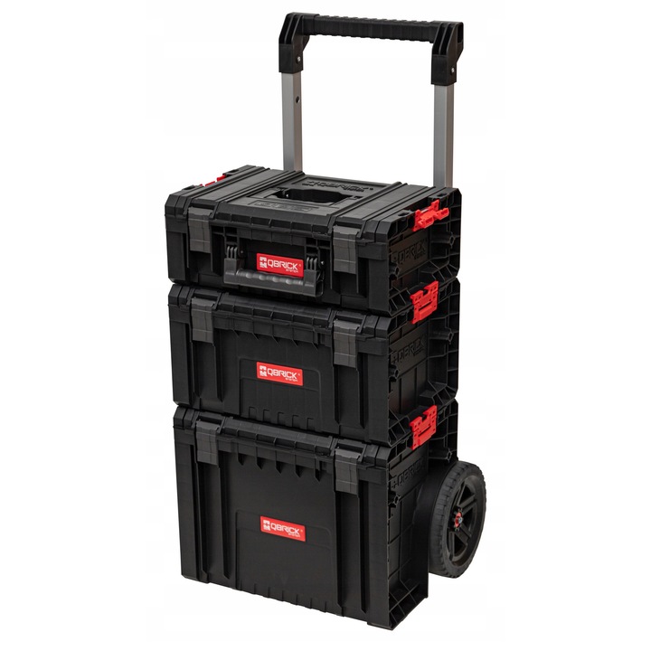 Qbrick SYSTEM PRO 2.0 PLUS Moduláris Doboz Szett, por- és vízálló, közepes méretű, 9 hüvelykes nagy kerekekkel, szerszámokhoz