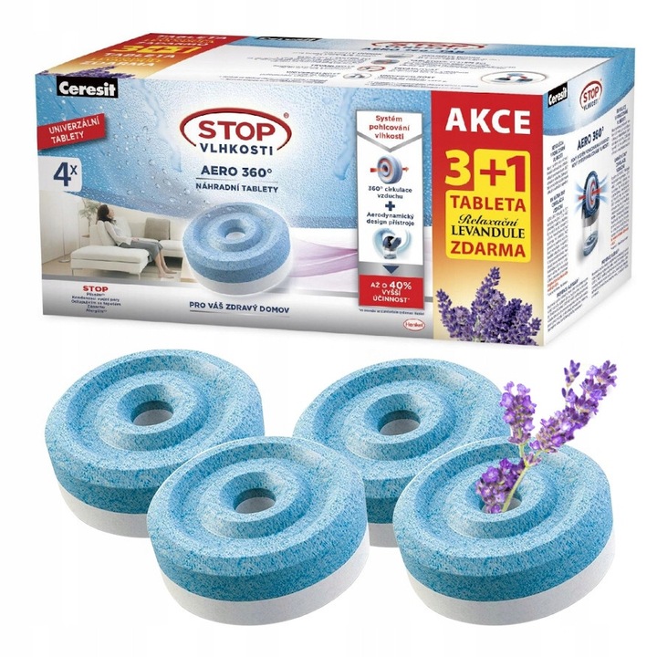 Комплект от 4 таблетки резерва Ceresit Aero 360, 3 неутрални + 1 лавандула, по 450гр всяка