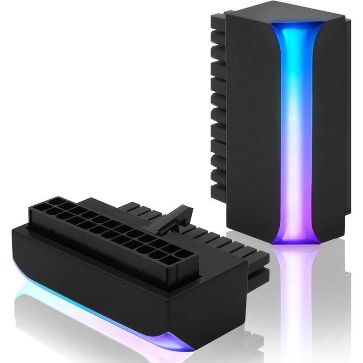 Adaptor ATX 24-Pin 90, iluminare ARGB 5V, cabluri organizate