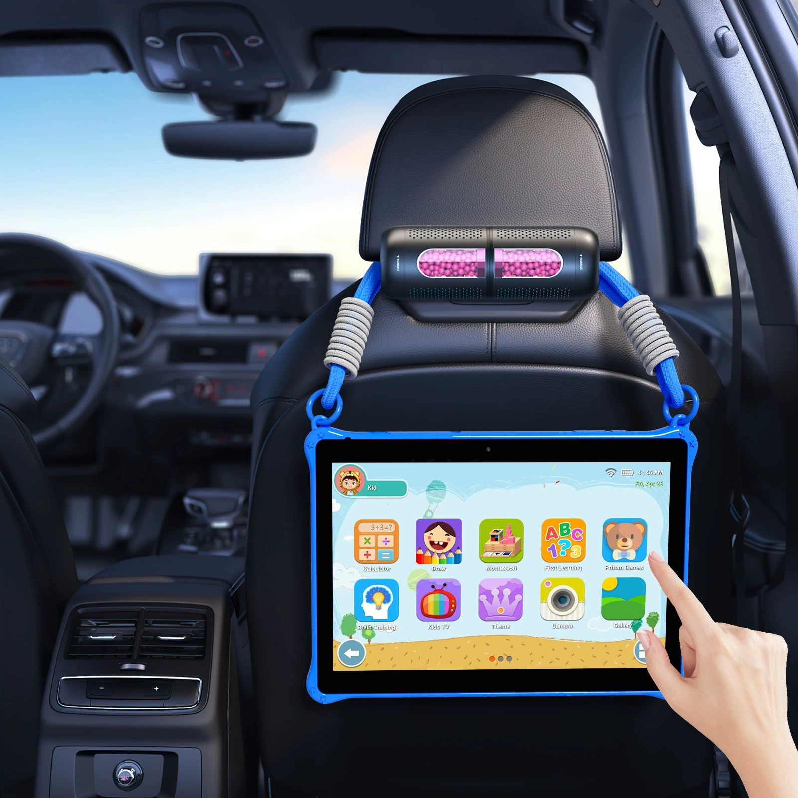 Tableta copii 7” cu husa rezistenta la socuri, Control Parental, camera fata/spate, Android, snur transport – Albastru