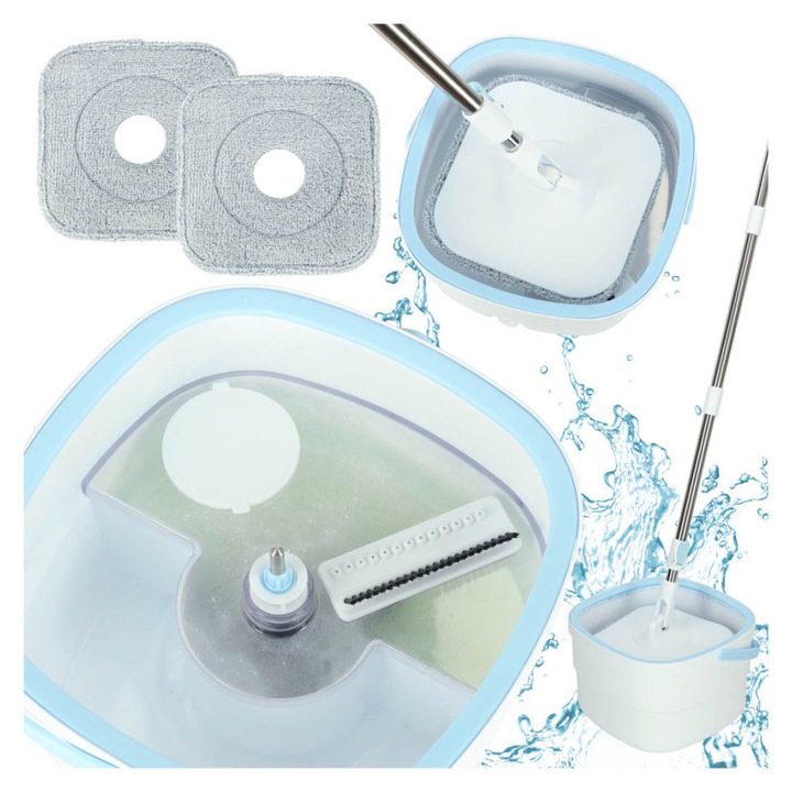 Mop rotativ plat dreptunghiular cu storcator de apa murdara si curata