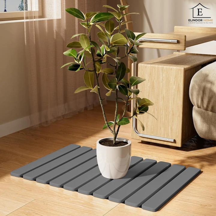 Covor de Baie Elindor® Pliabil, din Diatomit, Antiderapant, Absorbant, Dreptunghiular, Potrivit in Fata la Cada, Cabina de Dus, WC, Chiuveta, Model Uni, 60 x 39 x 1 cm, Gri