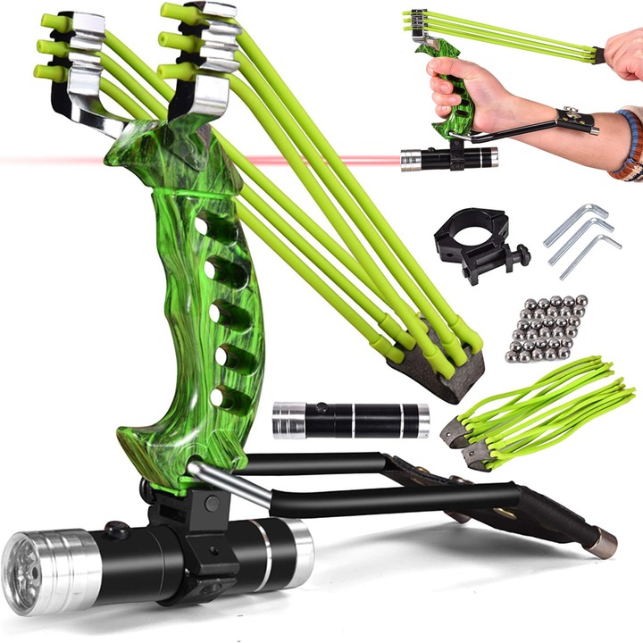 Lynker® rozsdamentes acél csúzli készlet, csúzli játékok szabadtéri vadászathoz, erős csúzli íj + 2 csúzli célpont + 100 golyó + 1 íjdoboz (csúzli készlet) szórakoztató eszközök, versenyek, 21.6*11.4cm