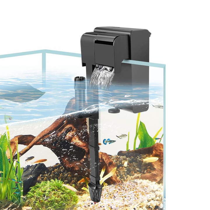 Filtru cascada suspendat Lynker 3 in 1, 5W, 46*21*15.5cm, cu sterilizare UV si alimentare cu oxigen, Negru