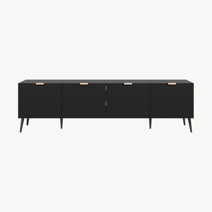 Comoda TV, en.casa, Nand, 180 x 35 x 51 cm, pal, pvc, metal, negru, cu 4 usi
