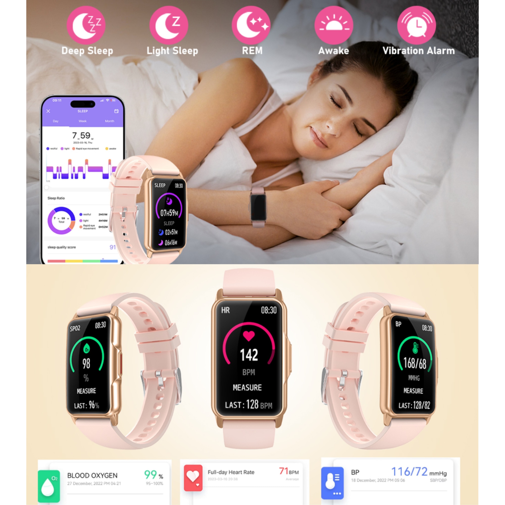 Fit Roz Watch Ceas inteligent Nitoplay® Elegance Smart Watch Fitness, Roz, 1.47 ...