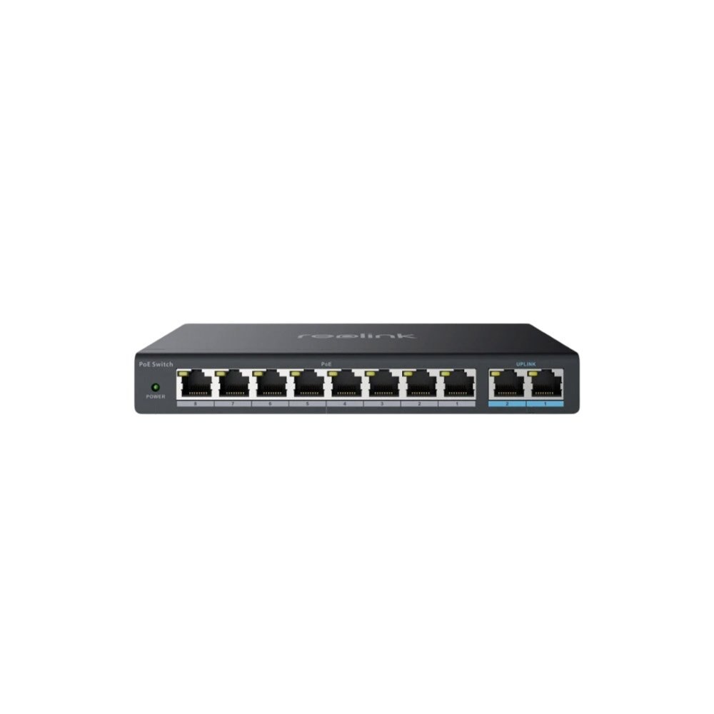 Reolink PoE Switch With 8 Ports and 2 Gigabit Uplink Ports, 120W for IP Cameras, IEEE802.3af/at, Desktop/Wall Mount, RLA-PS1