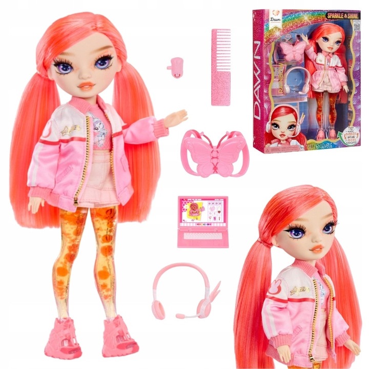 Set Papusa Rainbow High Cu Accesorii, Mga, Sparkle & Shine, Bule Magice In Picioare Efect Wow!, Papusa Stilata, Mobila Cu Puncte De Articulatie, Accesorii Care Dezvolta Creativitatea, Materiale Sigure Plastic Si Tesatura, 28 cm, Multicolor