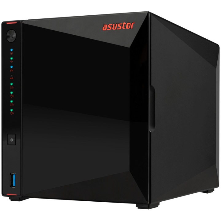Network Attached Storage, Asustor, 4 Bay, Intel Celeron N5105 Quad-Core 2.0-2.9GHz, 4GB DDR4 (Max. 16GB), Dual 2.5GbE Ports, 4 x M.2 NVMe slots