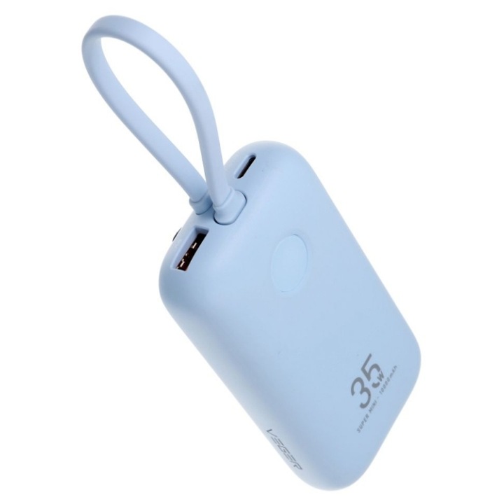 Baterie Externa Veger, 10000mAh, 35W, QC + PD, 1 x Lightning - 1 x USB-A - 1 x USB-C, Albastra