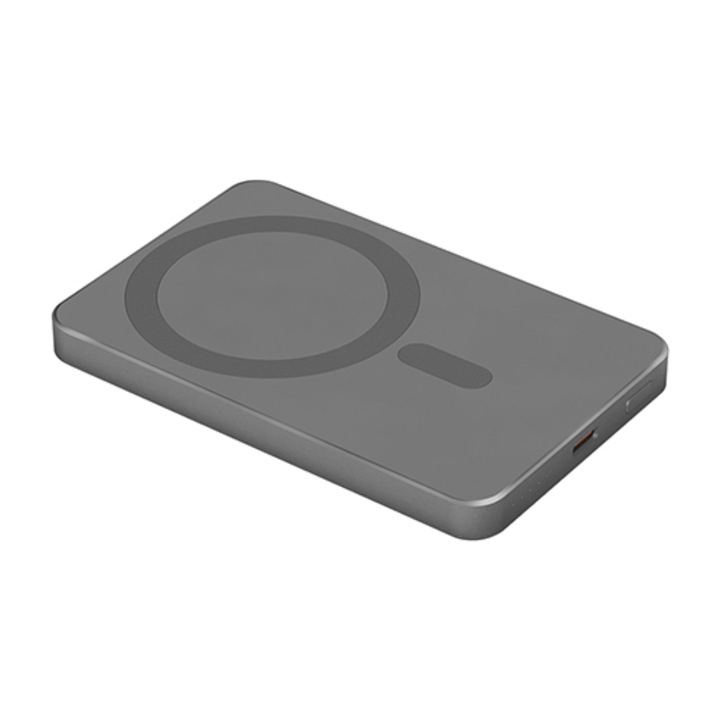 Kruger&Matz KM0911 5000 mAh Külső Akkumulátor, Vezeték nélküli 15W, USB Type-C 20W Szürke