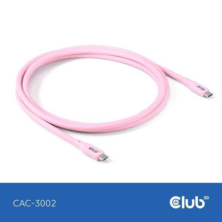 Club3D USB-C 2m Cabel Pink, 259303, Kábel