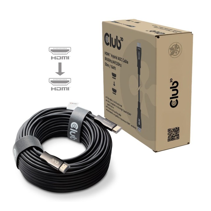 Club3D HDMI Hybrid AOC Cable 8K60Hz/4K120Hz 50m Black, 286375, Kábel