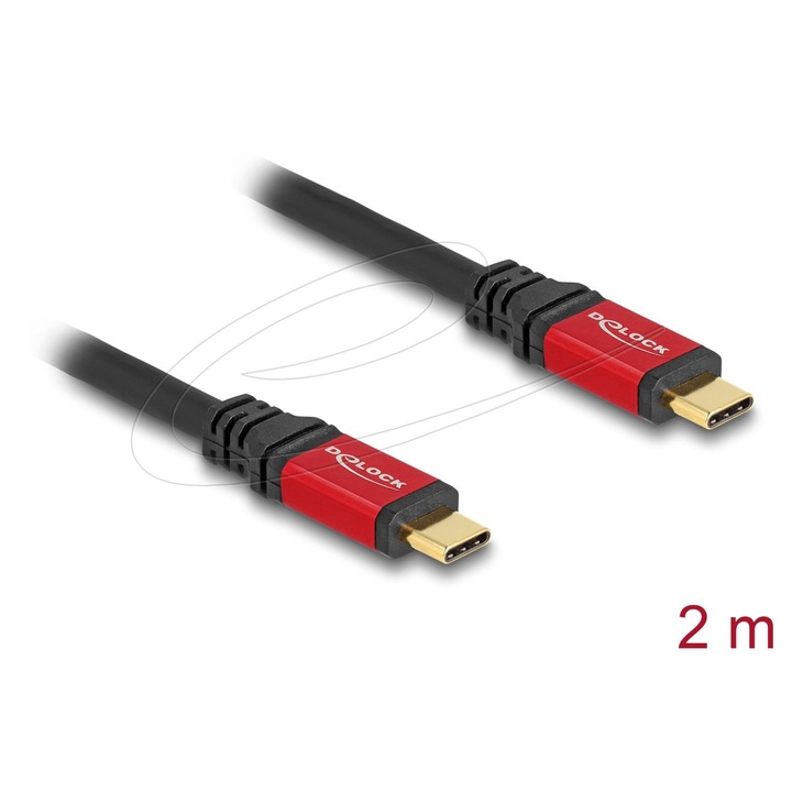 Кабел USB DeLock USB-C към USB-C 2м червен, USB 3.0, мъжки/мъжки