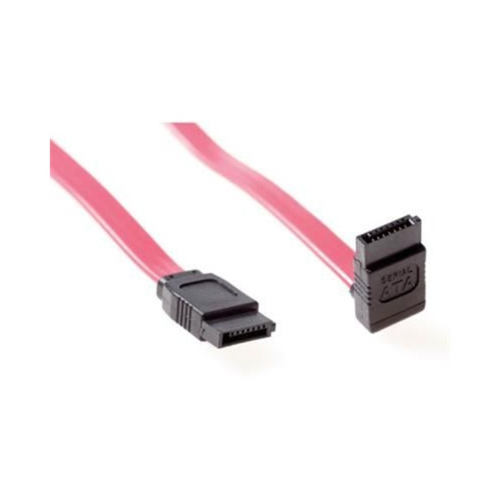 Cablu SATA ACT 0,75m, conector unghiular, rosu