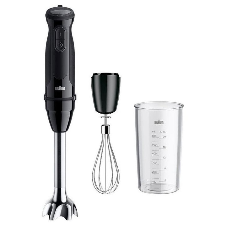 Blender vertical Braun Multi Quick 5 MQ 50051M, 1000 W, 21 viteze + Turbo, Vas 0.6 l Negru