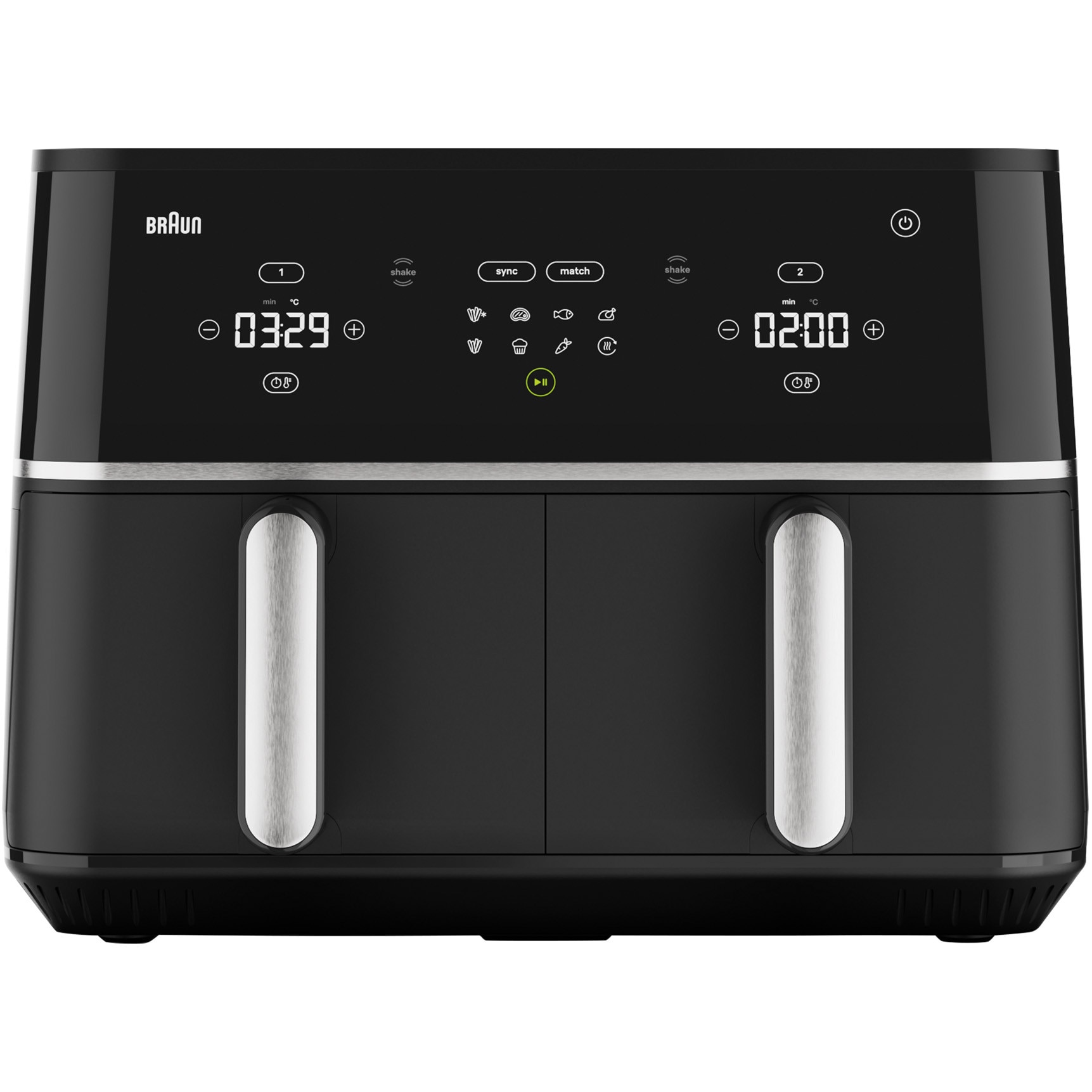 Friteuza cu aer cald Braun TwinCook 5 TD5030IBK, 2400W, Capacitate 10 L, 2 sertare ceramice, Tehnologie RealAir, Functie Sync, Functie Match, 8 programe automate, temperatura ajust