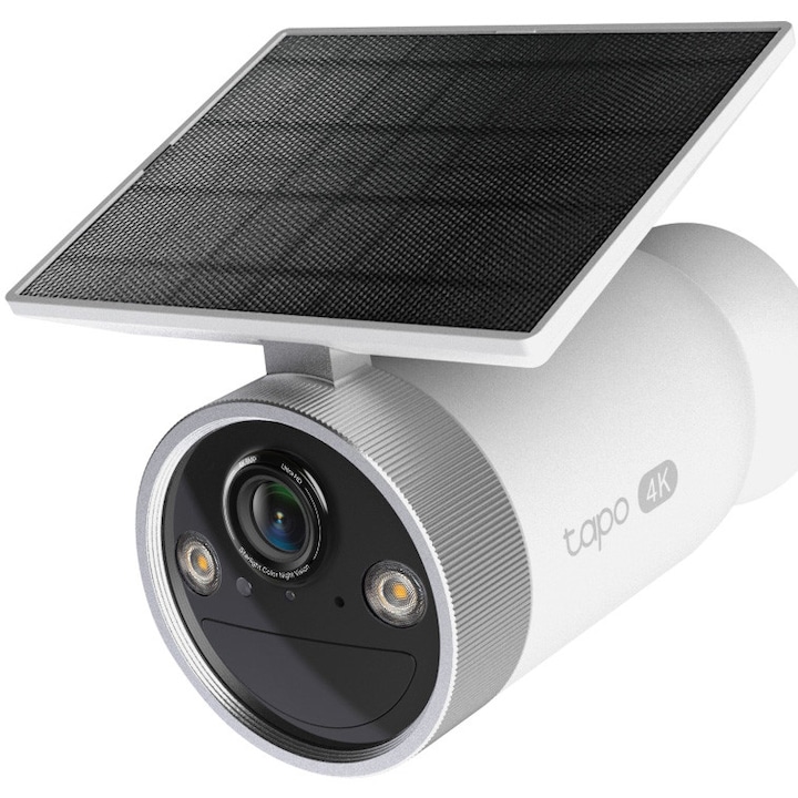 Комплект камера за наблюдение + соларен панел TP-Link Tapo C465, 8MP, 4K, 3840x2160, 18x цифрово увеличение, Starlight Color Night Vision, Two-Way Audio, AI детекция, Акумулаторна батерия, Монтаж без кабели, Батерия 7800mAh, IP65
