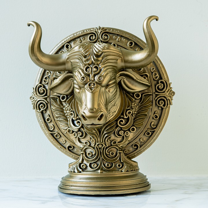 Statueta Zodie Taur, decorativa, finisaj bronz, dimensiuni 17x16x9cm