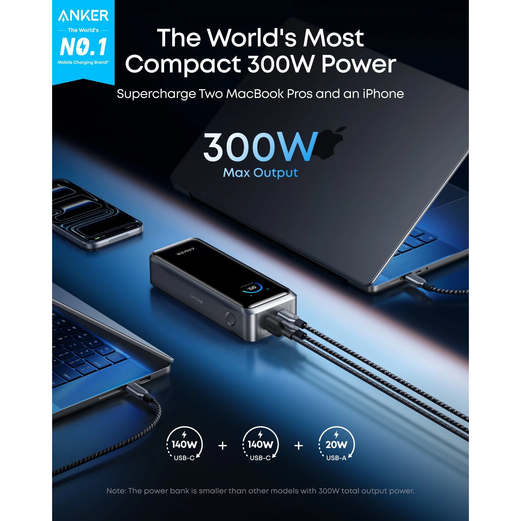 Baterie externa Anker Prime 26.250 mAh, 300W, USB-C, 2x USB-C, 1x