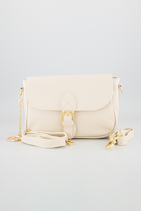 Chiara Canotti, Geanta crossbody din piele cu accesoriu logo detasabil, Alb murdar