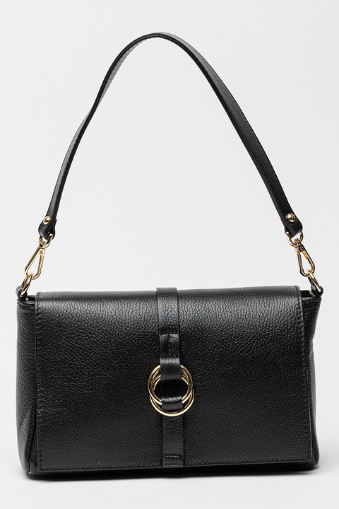 Chiara Canotti, Geanta din piele cu bareta de umar si buzunar cu fermoar, Negru