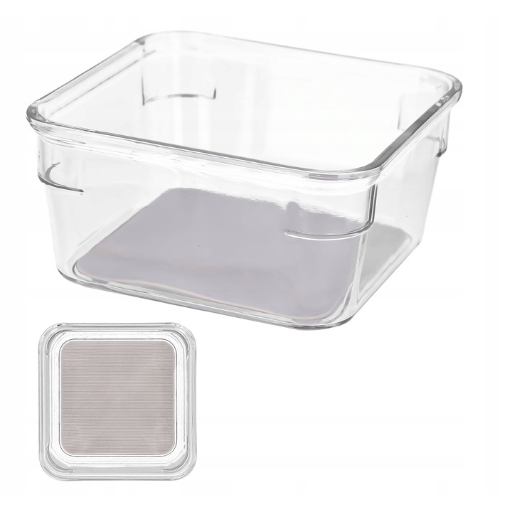Cos de servire transparent, 9x9x4.5 cm, antiderapant, pentru birou și bucătărie