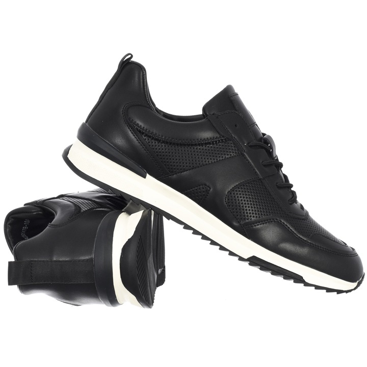 Férfi B ORIGINALS fekete természetes bőr teniszcipő, Fekete