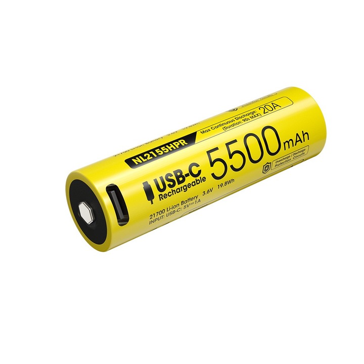 Акумулатор 21700 Nitecore 5500mAh 3,6V 20A USB-C, 21.8x77mm, 75g