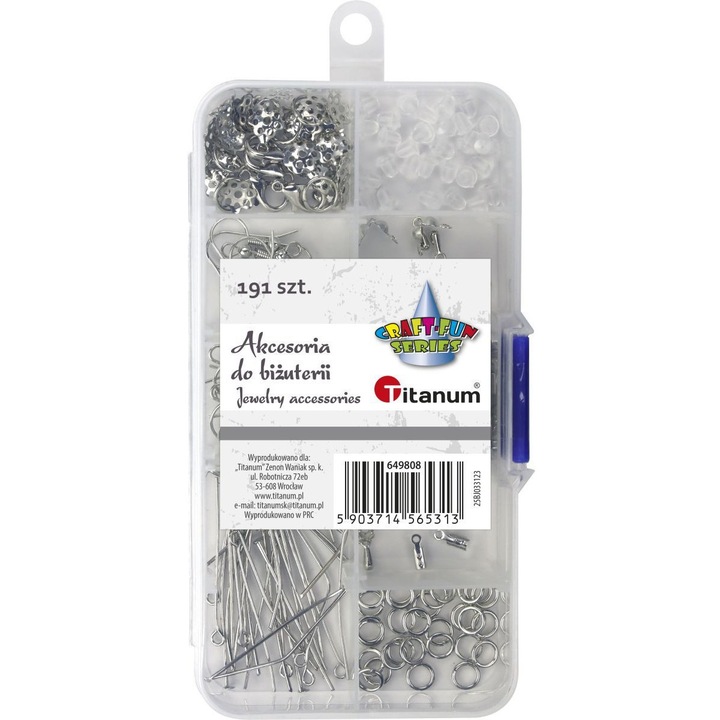 Titanum ékszerkészítő szett, 191 darab, ezüst színű, különböző méretek