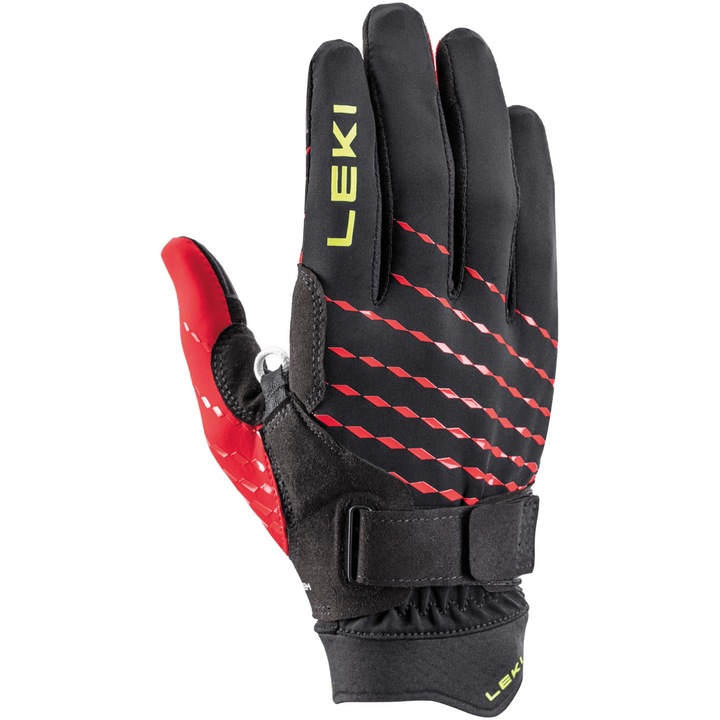 Leki HS Ultra Trail Breeze Shark férfi síkesztyű, 9-es méret, Fekete/Piros/Neon sárga
