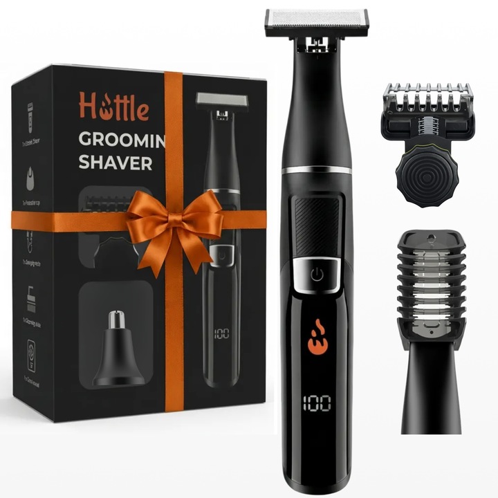 Електрическа самобръсначка и тример за брада, 3 в 1, професионален, HOTTLE®, самобръсначка с ротационно острие, 5W мотор, зареждане Type-C, LED дисплей
