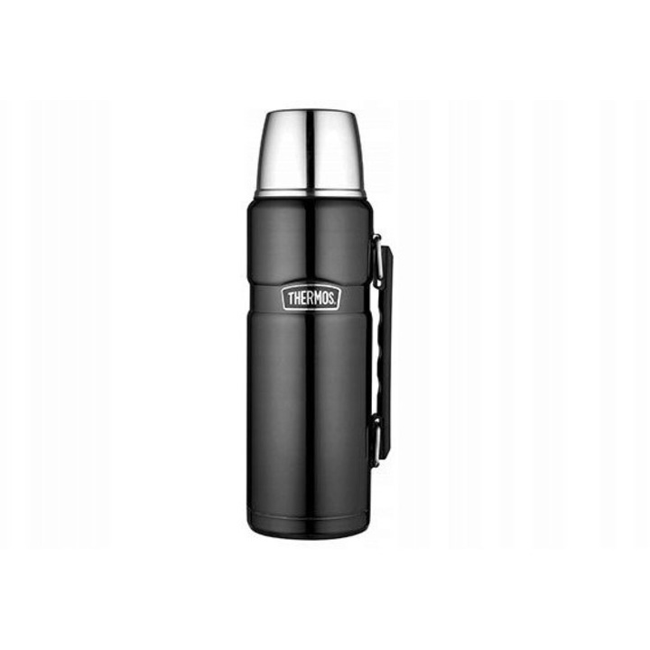 Termos Thermos King 1.2L, negru mat, otel inoxidabil, cu maner si cana integrata