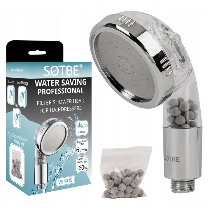 Dus profesional SOTBE LARK cu filtru mineral, 3 moduri de jet, argintiu, pentru saloane