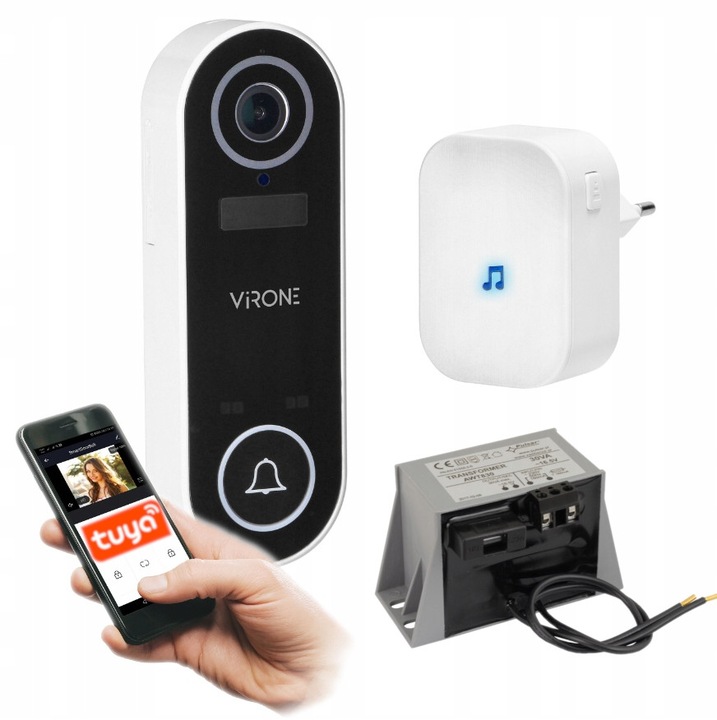 Videointerfon WiFi Virone VDB-1, FullHD, IR, PIR, set, 60 melodii, alb