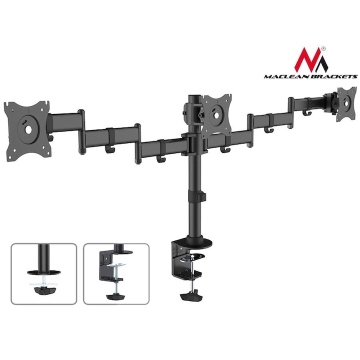 Emtex MC-691, 27", 8 Kg fekete 3 monitoros tartó