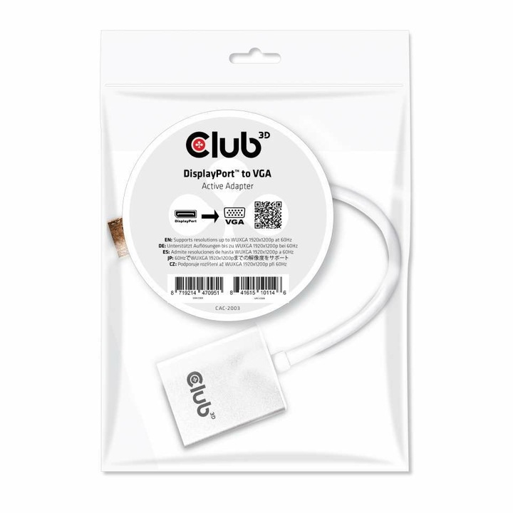 Активен адаптер CLUB3D CAC-2003, Displayport към VGA, 120x120x25 мм