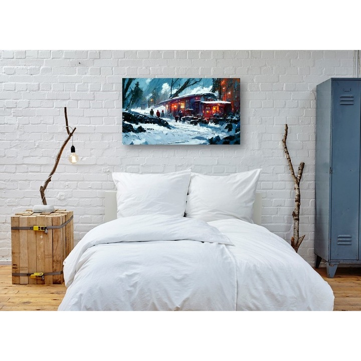 Tablou Canvas de Iarna, Lumini de Iarna, Canvas pe Sasiu de Lemn, Lac Selectiv pe Detalii, Tablou 35x50cm