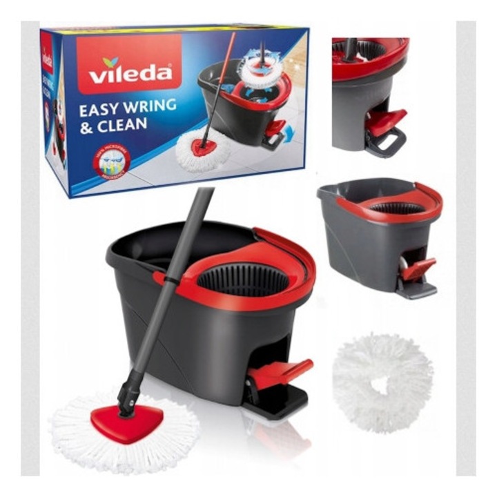 Комплект моп Ротатив Vileda Easy Wring & Clean, центрофуга, регулируема влажност, микрофибър, телескопична дръжка 55-123 см