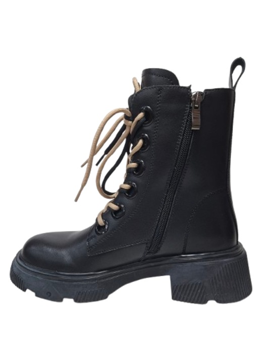 Ghete dama Angel Blue piele naturala ,fermoar & siret, Negru