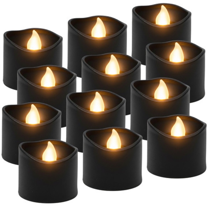 12 db LED mécses, lánghatású, fekete, 3.6x3cm