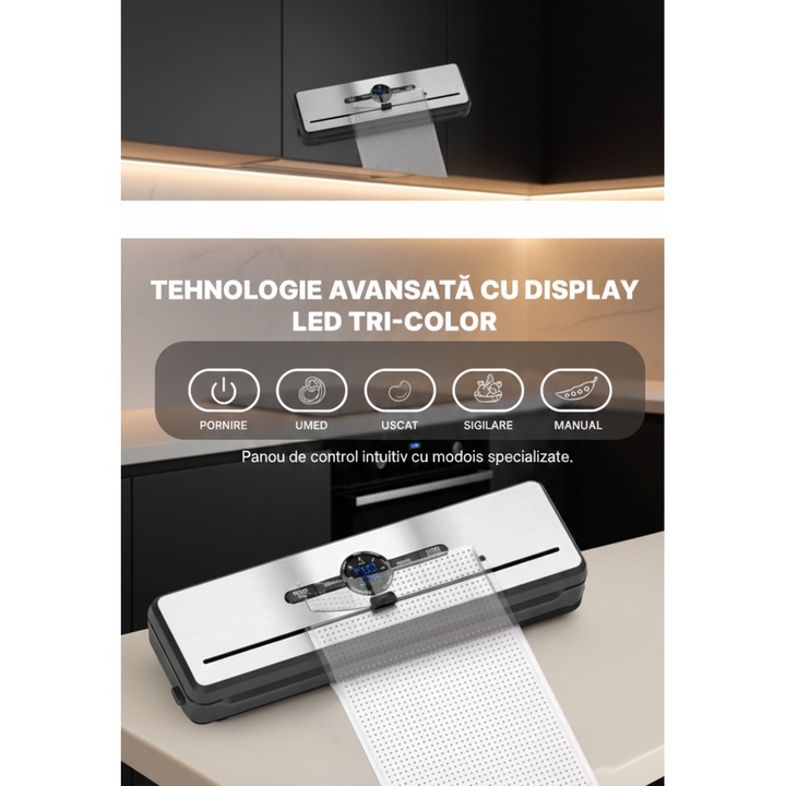 Aparat de vidat Daliu, 30cm, 7 moduri de operare, negru/argintiu, cu cutter integrat, furtun inclus