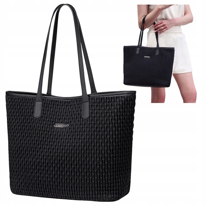 Női fekete, elegáns shopper táska, 15, 6 l űrtartalommal, vállon hordható, divatos a mindennapokra és a munkába. CHANTRIA CB801 Black