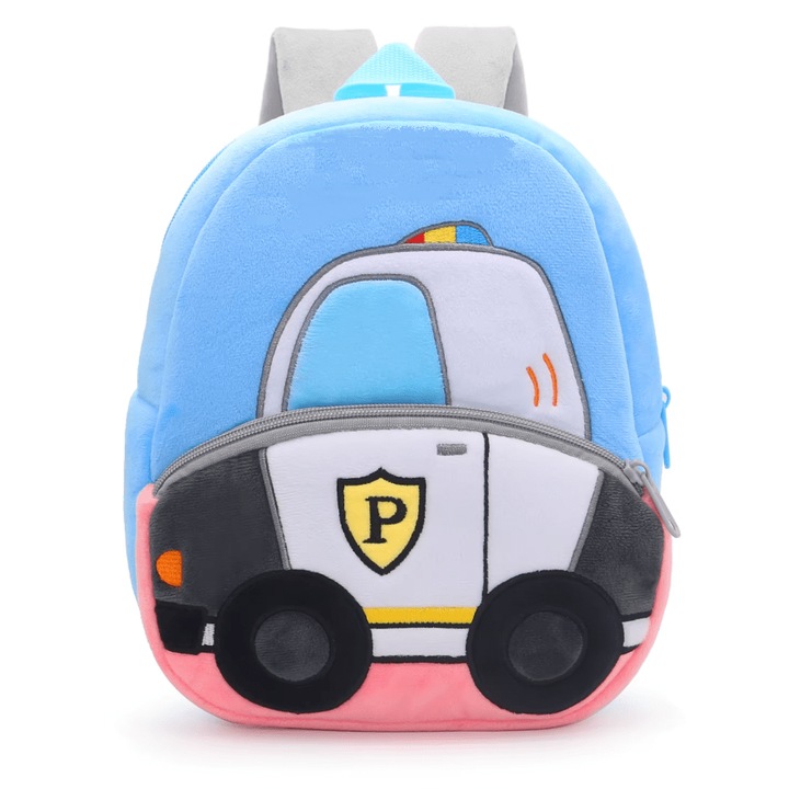 Ghiozdan din plus KERNOWSUN, model Masina de politie, prescolari, gradinita, cresa, Albastru