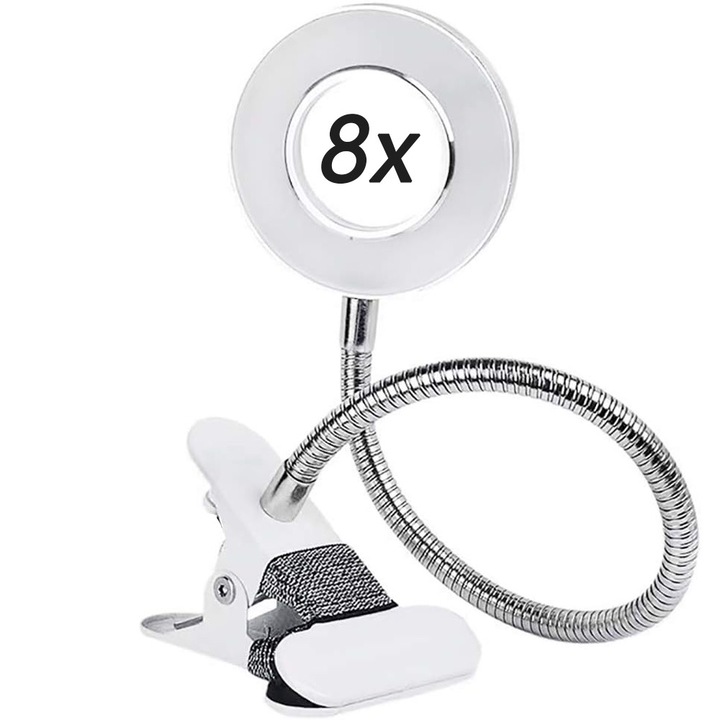 Lupa de masa cu iluminare LED, Lampa de birou cu lupa maritoare 8X fara maini, artisanat, lucrari de aproape