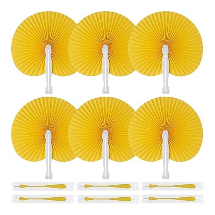 Комплект от 6 жълти хартиени ветрила, сгъваеми, 14,5x2см, 22,5x22,5см