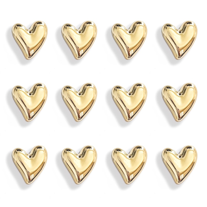 Комплект от 12 златни декоративни магнита във формата на сърце, 2х2см