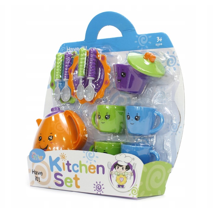 Set vesela copii Midex, taricioare si canite, culori vibrante, 32x7x33cm