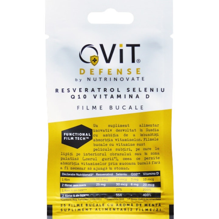 Suplimente nutritive, QVIT DEFENSE, INOVA PHARMA, 25 filme bucale, resveratrol, coenzima Q10, vitamina D
